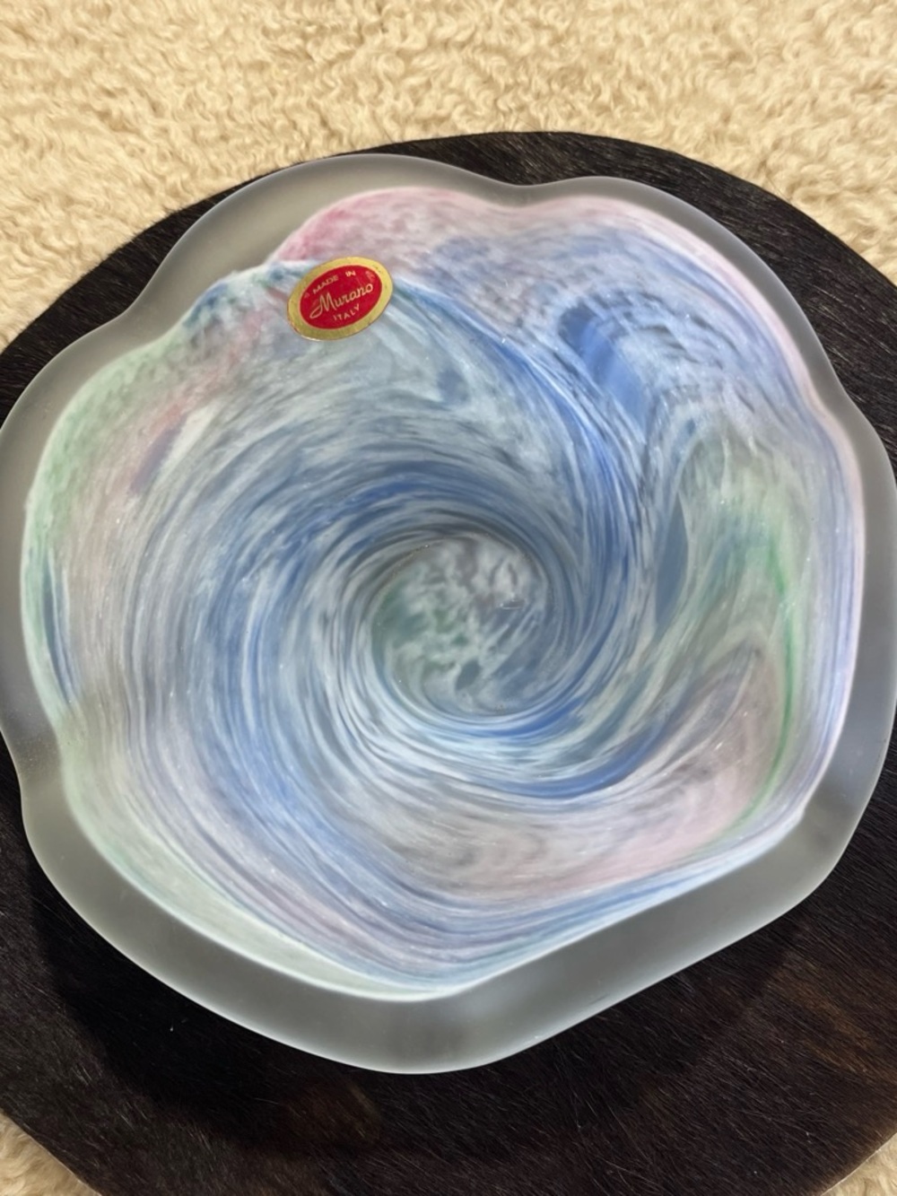Murano Swirled Glass Centerpiece in Blue, Green, Pink
